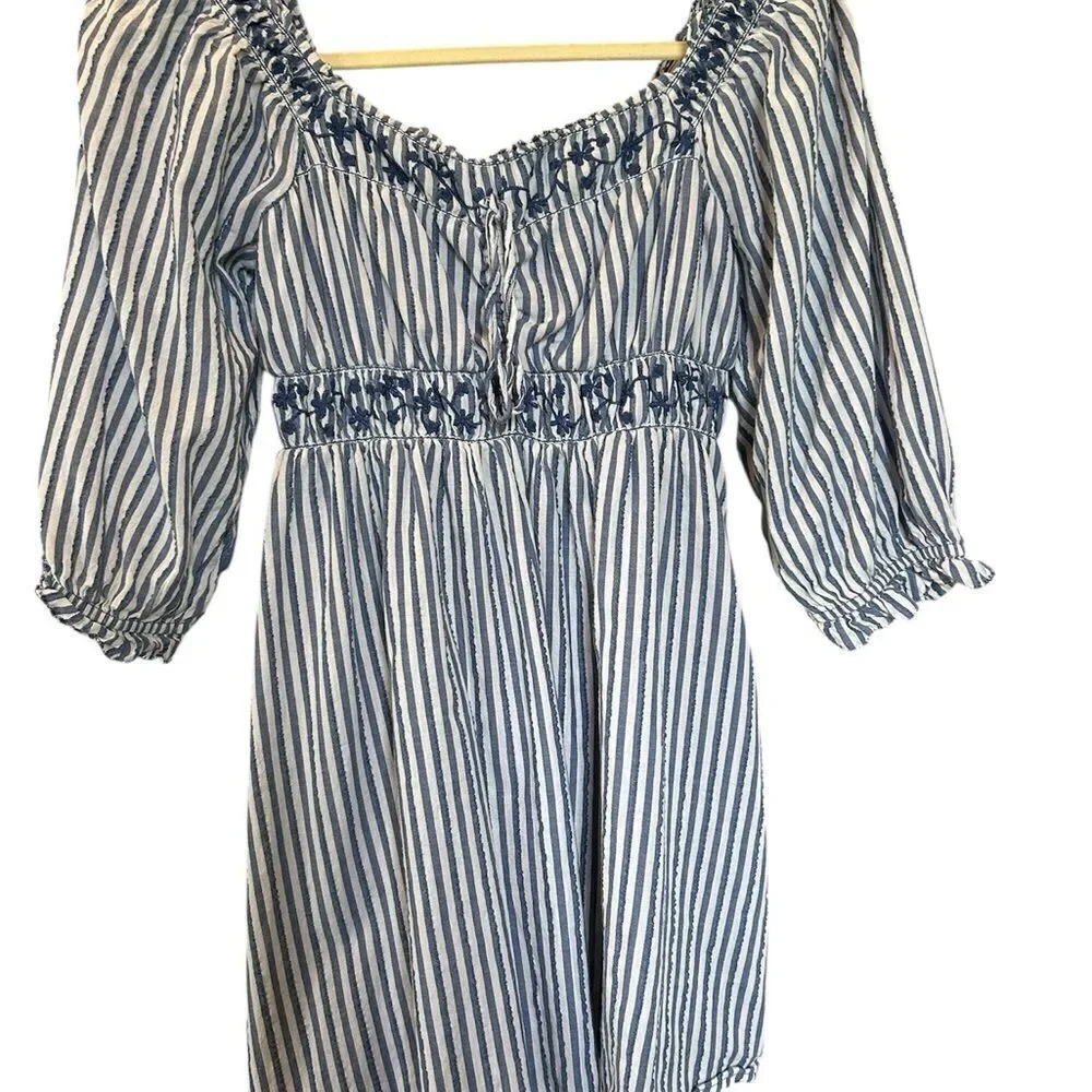 AE Peasant Stripe Puff Sleeve Mini Dress S - Picture 2 of 12